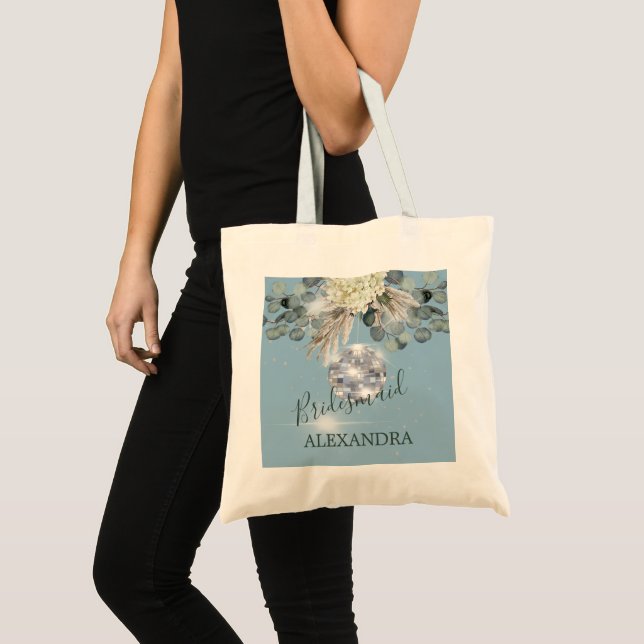 Bolsa Tote Bridesmaid Disco Ball Floral Azul Eucalyptus (Frente (produto))