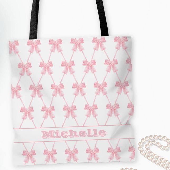 Bolsa Tote Bridesmaid do Arco Rosa Coquette (Coquette Pink Bow Bridesmaid Tote)