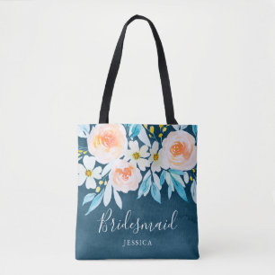 Bolsa Tote Bridesmaid do Casamento Azul Floral de Cor da Água
