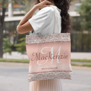 Bolsa Tote Bridesmaid do Casamento tema damasco rosa Dourado