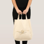 Bolsa Tote Bridesmaid do Monograma Personalizado de Script El<br><div class="desc">Esta bolsa de tote na moda,  moderna e minimalista,  apresenta um elegante monograma na moda para personalizar para o nome das damas de honra. Monograma Dourado e preto.</div>