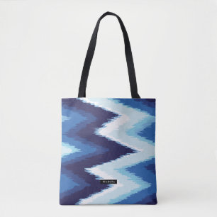 Bolsa Tote Bridesmaid do padrão Ikat Chevron Azul Personaliz