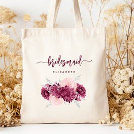 Bolsa Tote Bridesmaid Floral Burgundy Blush Script