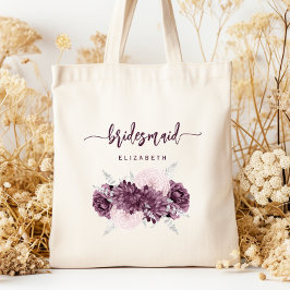 Bolsa Tote Bridesmaid Floral Mauve Purple Blush Script