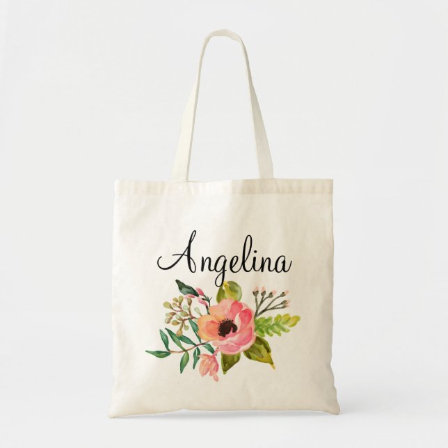 Bolsa Tote Bridesmaid Floral Moderna Personalizada- 2 (Frente)