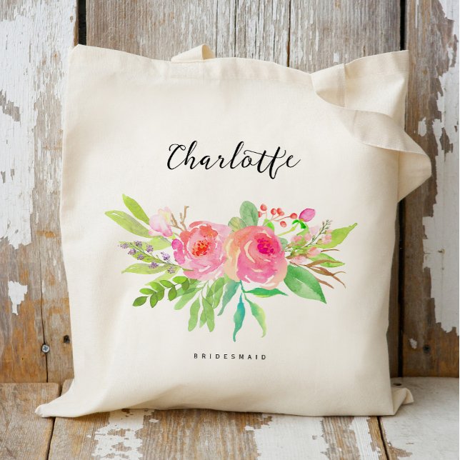 Bolsa Tote Bridesmaid Floral Personalizado (Criador carregado)