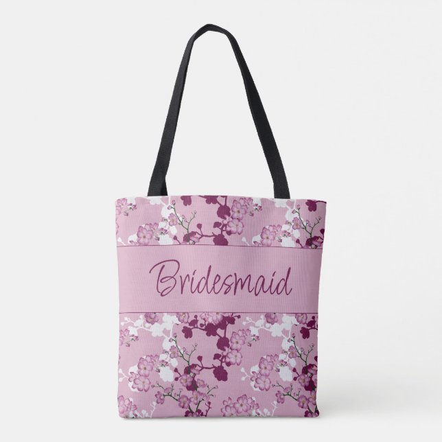 Bolsa Tote Bridesmaid Gift Blossomas de Cereja Rosa Elegante (Verso)