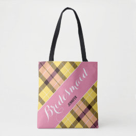 Bolsa Tote Bridesmaid Gift Nome Personalizado Tartan Simples
