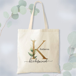 Bolsa Tote Bridesmaid Leaf Greenery Foliage Monograma "K"