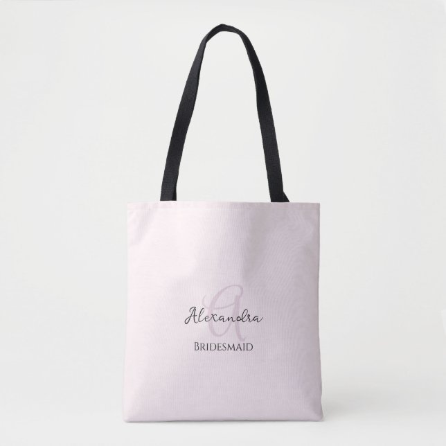 Bolsa Tote Bridesmaid Mínima Moderna do Monograma Rosa Esmaga (Frente)