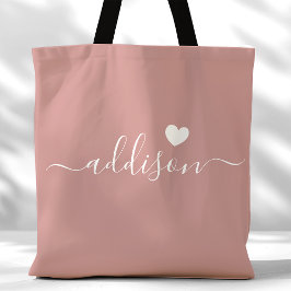 Bolsa Tote Bridesmaid Modern Script Heart Dusty Rosa
