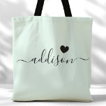 Bolsa Tote Bridesmaid Modern Script Heart Pale Mint<br><div class="desc">Esta bolsa de tote de chico apresenta um lindo fundo de pintura pálida adornada com uma fonte moderna e um delicado design de coração. A cor suave, elegante e sofisticada tipografia fazem dela um acessório ideal para as damas de honra ou para quem ama designs de na moda e de...</div>