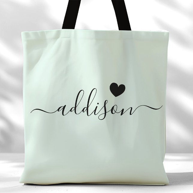 Bolsa Tote Bridesmaid Modern Script Heart Pale Mint (Criador carregado)