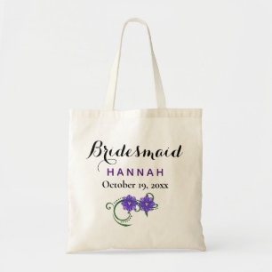 Bolsa Tote Bridesmaid Modern Typografia Purple Floral Casamen