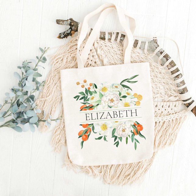 Bolsa Tote Bridesmaid Monograma Branco e Laranja (Criador carregado)