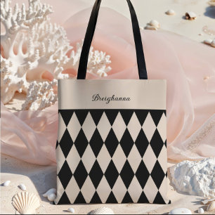 Bolsa Tote Bridesmaid Old Money Black + Beige Diamond Checker