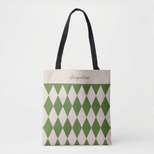 Bolsa Tote Bridesmaid Old Money Green + Beige Diamond Checker