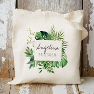 Bolsa Tote Bridesmaid Personalizada com Folha de Placas Tropi