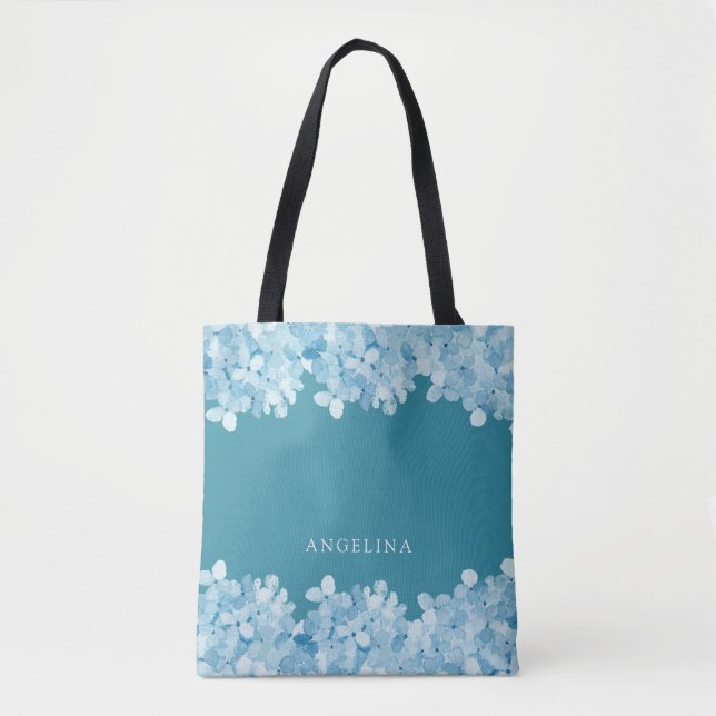 Bolsa Tote Bridesmaid Personalizada da Hydrangea Azul (Frente)