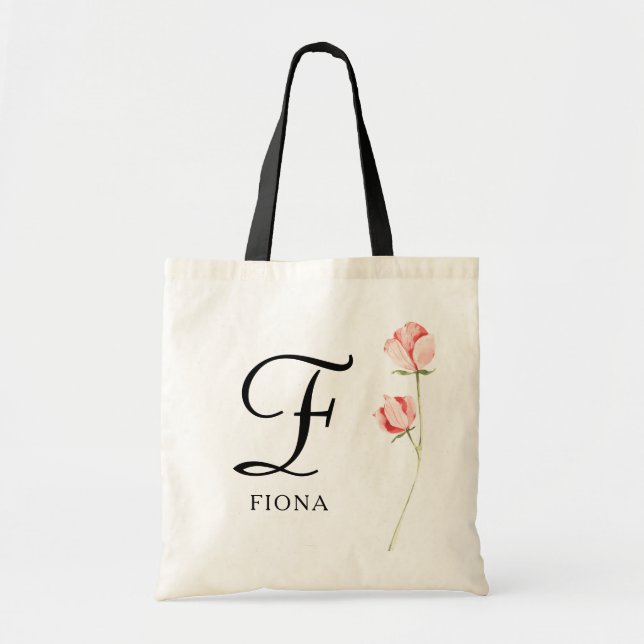 Bolsa Tote Bridesmaid Personalizada do Monograma de Script Fl (Frente)
