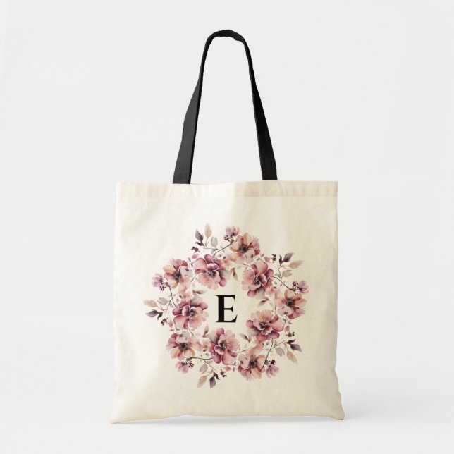 Bolsa Tote Bridesmaid Personalizada do Monograma de Script Fl (Frente)