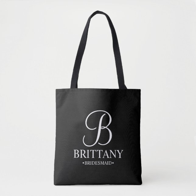 Bolsa Tote Bridesmaid Personalizada Elegante Preta e Branca (Frente)