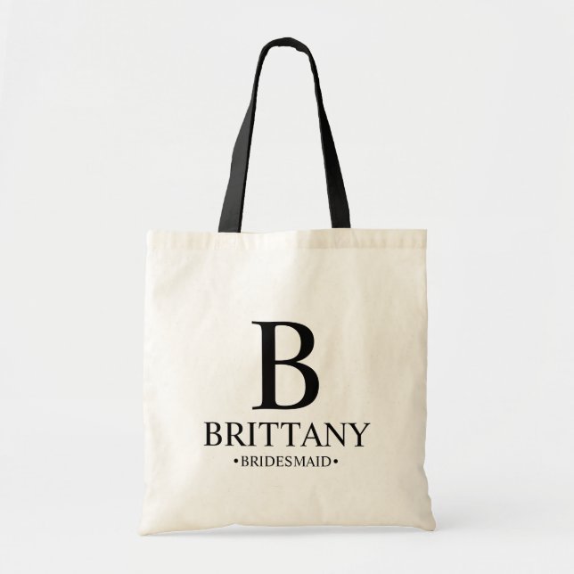 Bolsa Tote Bridesmaid Personalizada Elegante Preto e Branco P (Frente)