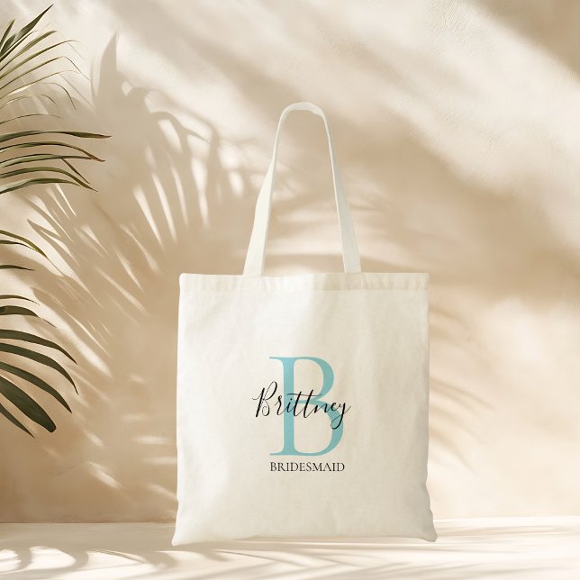Bolsa Tote Bridesmaid Personalized Blue and Black Monogram (Criador carregado)