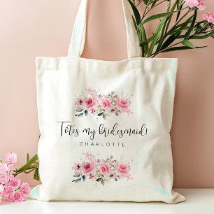 Bolsa Tote Bridesmaid Rosa Floral Nome Personalizado