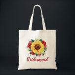Bolsa Tote Bridesmaid Rosa vermelha de girassol Floral<br><div class="desc">Esta mala de tote de damas de honra apresenta uma design de girassol e rosa vermelha. Você pode personalizá-lo com um nome. Visite nossa loja ou nossas páginas de coleta para ver mais produtos com esse design que você pode personalizar para suas necessidades.</div>