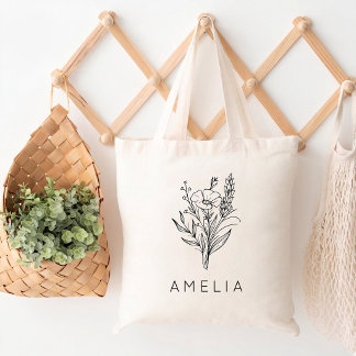 Bolsa Tote Bridesmaid Rustic Custom Name Floral Bridal Party