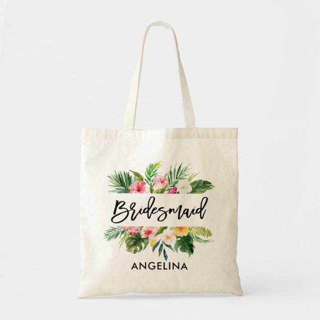 Bolsa Tote Bridesmaid Tropical de Script de Pincel Moderno (Frente)