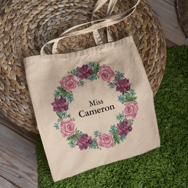 Bolsa Tote Bridesmaid Watercolor Succults Floral (Criador carregado)