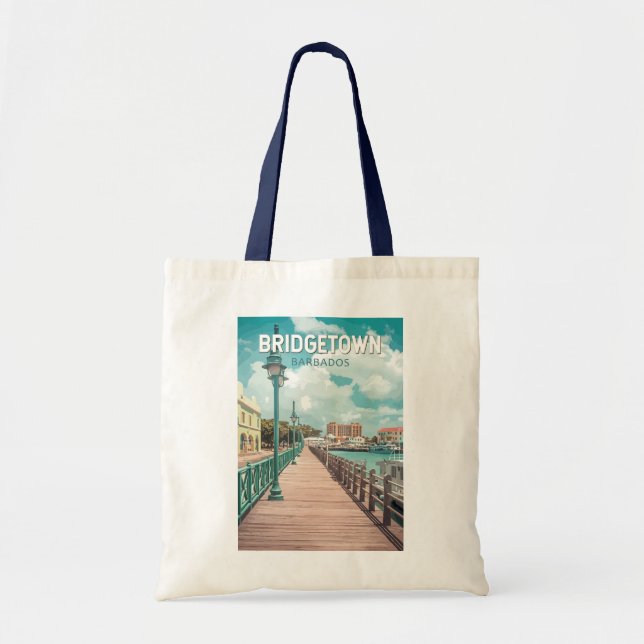 Bolsa Tote Bridgetown Barbados Ilustração de Viagem de Arte (Frente)