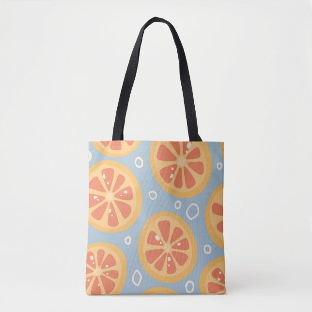 Bolsa Tote Bright and Bold Orange Slices Pattern on Blue (Frente)