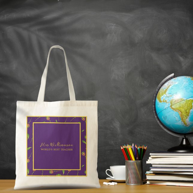 Bolsa Tote Bright Modern Floral Tote Bag do Professor (Bright Modern Floral Teacher's Tote Bag. Say thank you with this personalised gift.)