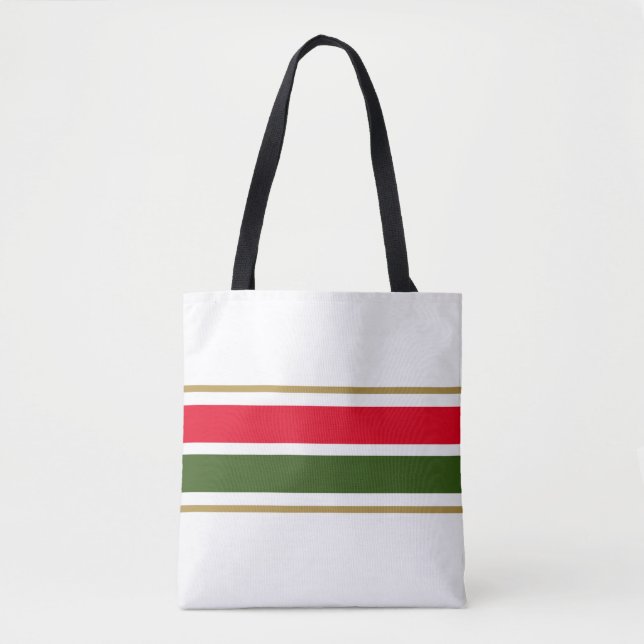 Bolsa Tote Bright Red Forest Green Racing em Branco (Frente)
