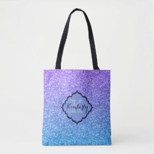 Bolsa Tote Brilhante De Gradiente Roxo E Azul Monograma
