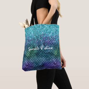 Bolsa Tote Brilhante de Sereia Roxa Azul-Azul