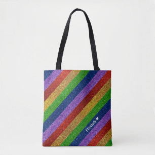 Bolsa Tote Brilhante e brilhante Rainbow Faux Glitter Striter