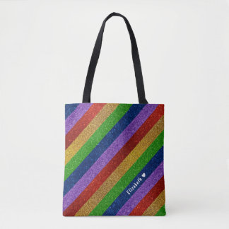 Bolsa Tote Brilhante e brilhante Rainbow Faux Glitter Striter