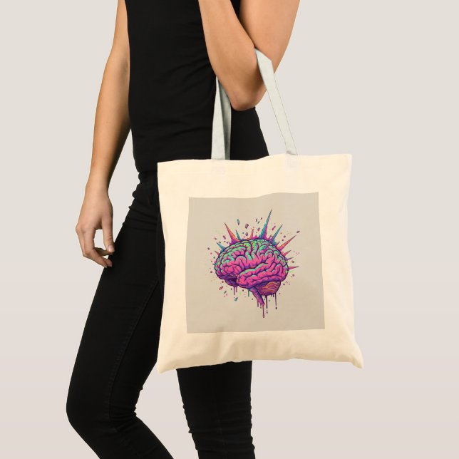 Bolsa Tote Brilhe Com Seu Cérebro Neon Declaração (Frente (produto))