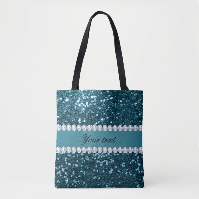 Bolsa Tote Brilho azul escuro de cor azul escura e diamantes (Frente)