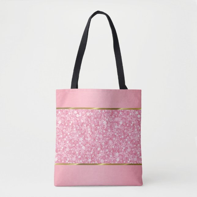 Bolsa Tote Brilho Cor-De-Rosa E Branco Com Douradas Banhas (Frente)