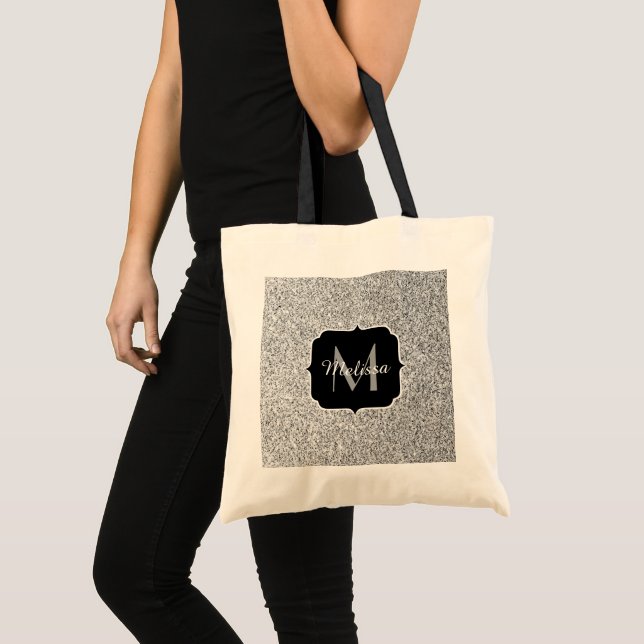 Bolsa Tote Brilho de luz cinza prateado Monograma (Frente (produto))