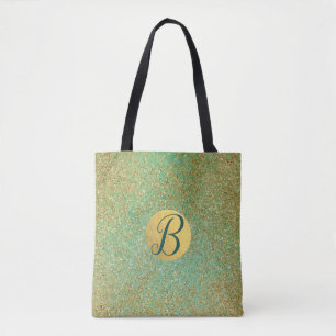 Bolsa Tote Brilho Dourado Água-Marinha Verde Glam Moderno Chi