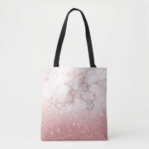 Bolsa Tote Brilho Dourado cor-de-rosa Ombre de mármore branc