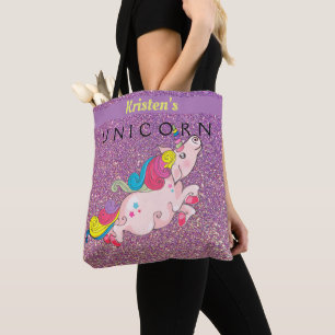 Bolsa Tote Brilho Dourado de Kawaii PinkPurple do unicórnio