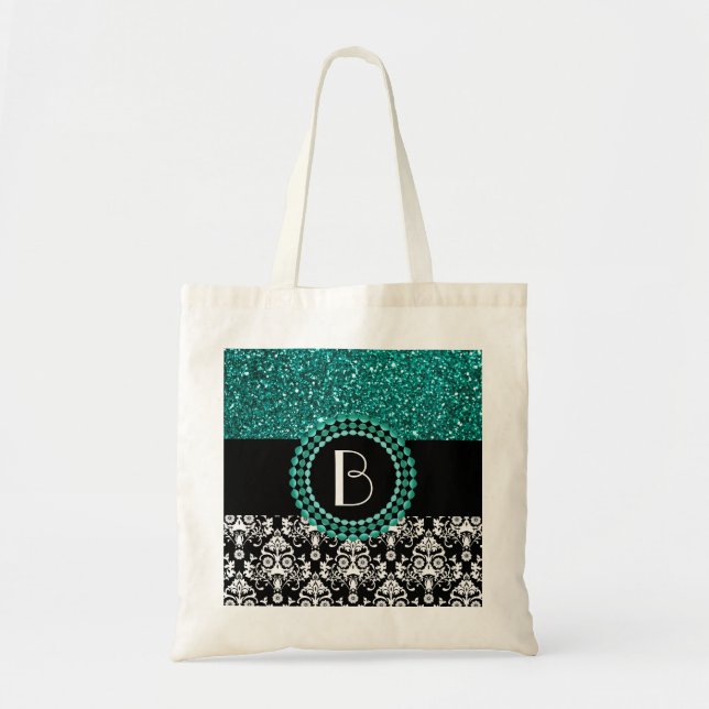 Bolsa Tote Brilho e cor damasco elegantes com monograma (Frente)