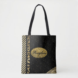 Bolsa Tote Brilho falso glamoroso com preto e dourado